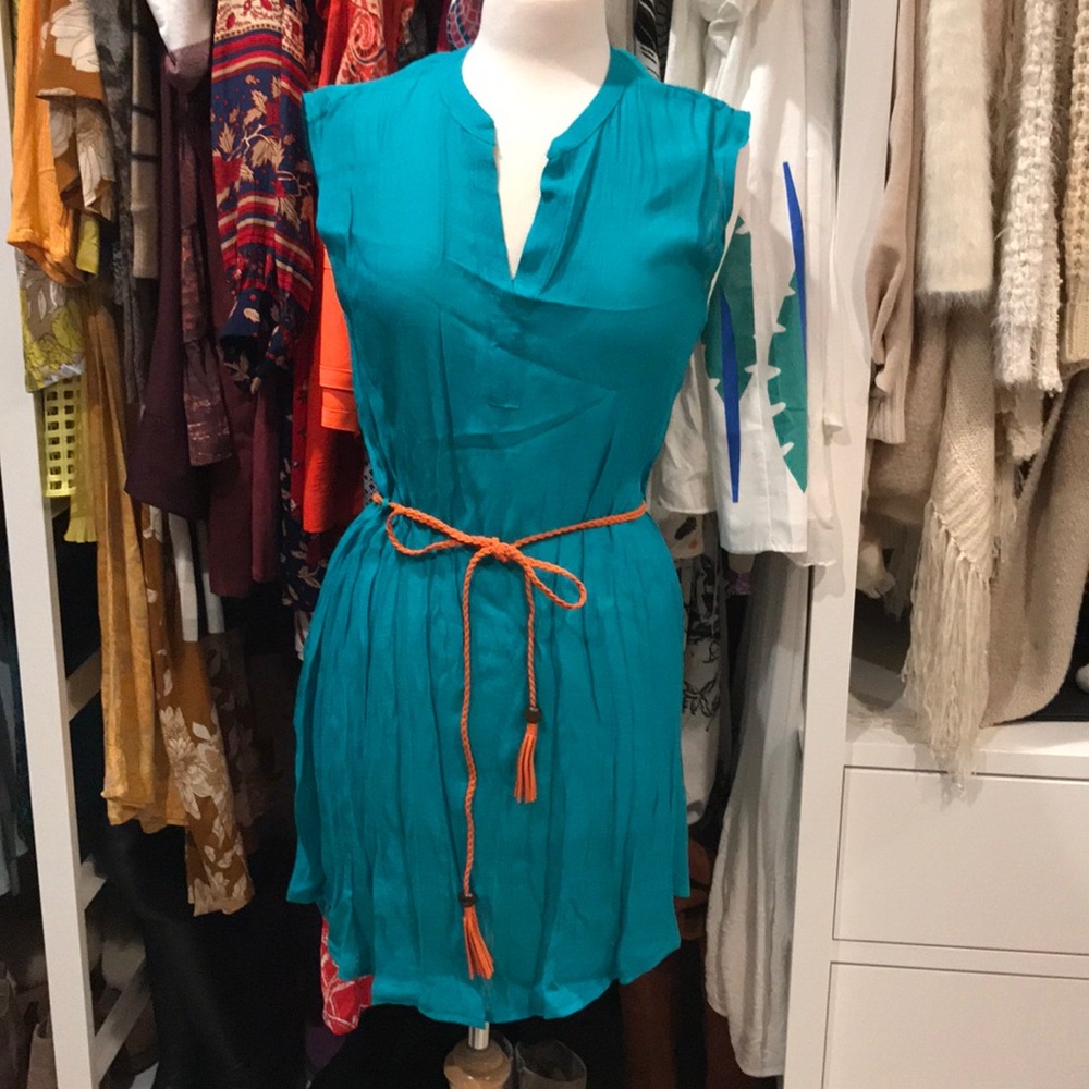 Teal boutique shift dress coverup hi-lo